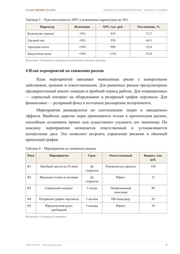 Страница 8: Анализ чувствительности ключевых параметров