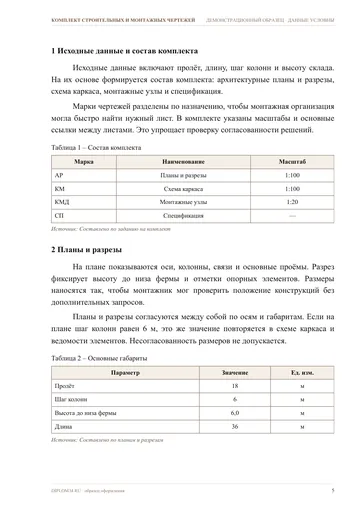 Страница 5: Исходные данные и состав комплекта